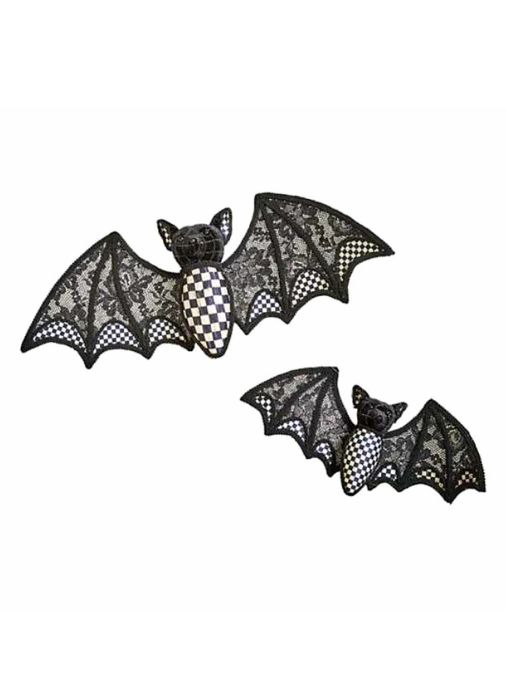 MacKenzie-Childs Haunted House Hanging Black Velvet & Check Bats Set of 2